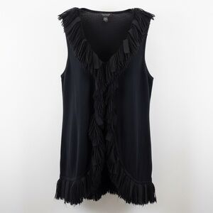 Spense Petite‎ Large Womens Black Fringe Ruffle Tank Long Sweater Career Party